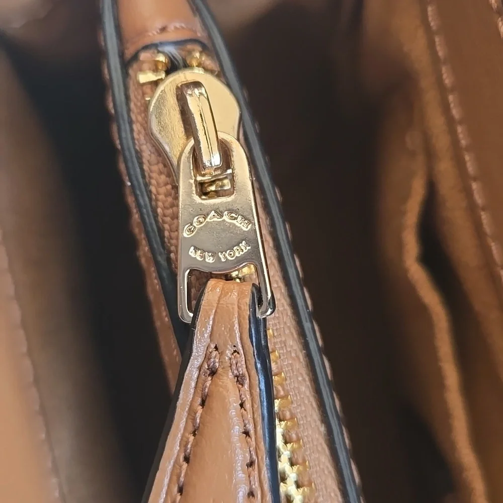 Coach Navy Signature Canvas Crossbody with Tan Leather Trim - Picture 14 of 14